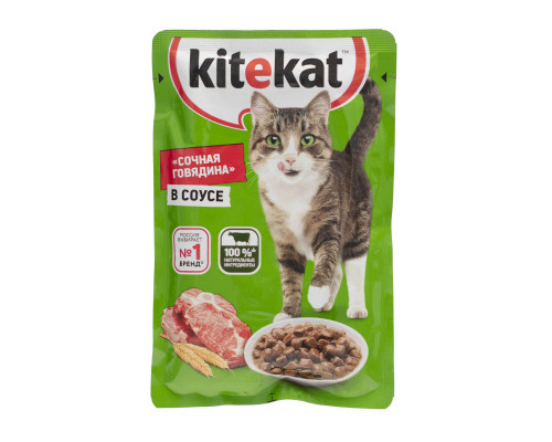Корм консервированный для взрослых кошек KITEKAT с говядиной в соусе, полнорационный, Россия, 85г