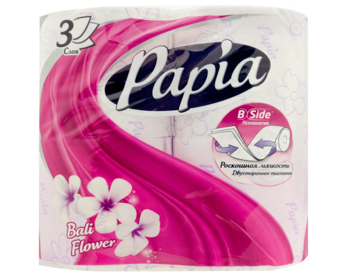 Бумага туалетная PAPIA 4 рулона 3-х слойная с ароматом и рисунком