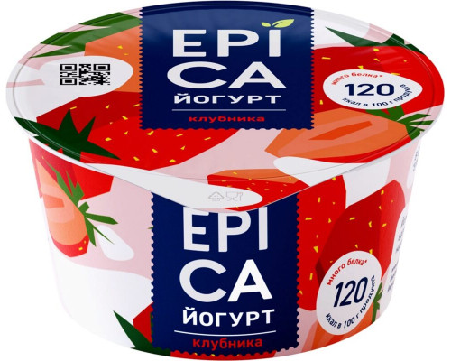 Йогурт EPICA клубника 4,8%, без змж, Россия, 130г
