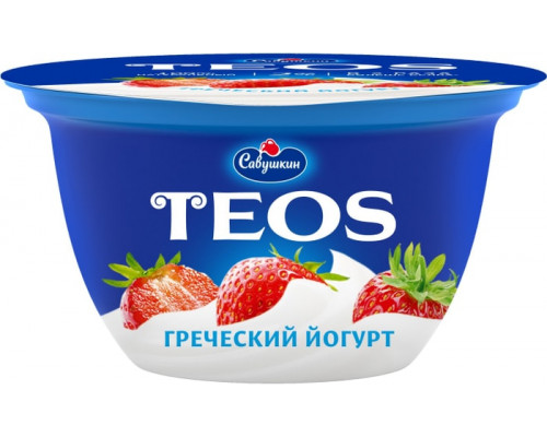 Йогурт TEOS Греческий с клубникой 2%, без змж, Россия, 140г