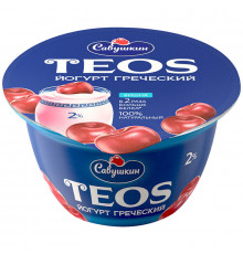 Йогурт TEOS Греческий с вишней 2%, без змж, Россия, 140г