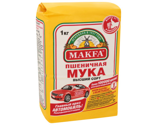Мука пшеничная MAKFA хлебопекарная, высший сорт, Россия, 1кг