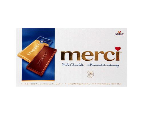 Шоколад "Merci" 100г молочный в индивид.упаковках (4шт) тв/у