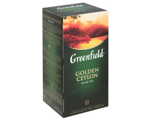 Чай GREENFIELD Golden Ceylon разовый, чёрный, байховый, цейлонский, Россия, 50 г (2 г*25)