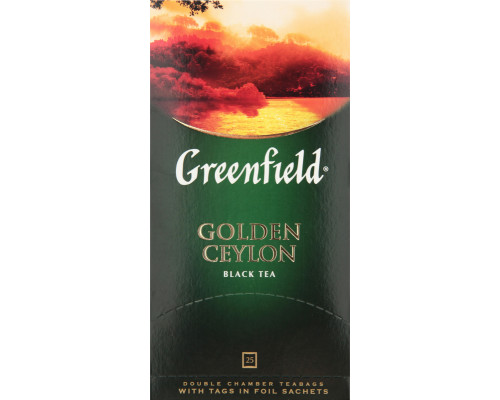 Чай GREENFIELD Golden Ceylon разовый, чёрный, байховый, цейлонский, Россия, 50 г (2 г*25)