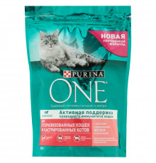 Корм сухой для стерилизованных кошек и кастрированных котов PURINA ONE с высоким содержанием лосося и пшеницей, полнорационный, Россия, 200г