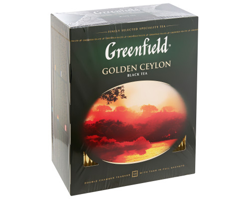 Чай GREENFIELD Golden Ceylon разовый, чёрный, байховый, цейлонский, Россия, 200 г (2 г*100) 