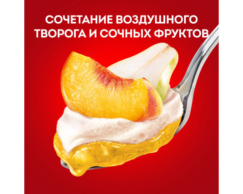 Десерт творожный ЧУДО Творожок взбитый двухслойный персик-груша 4,2%, без змж, Россия, 100г
