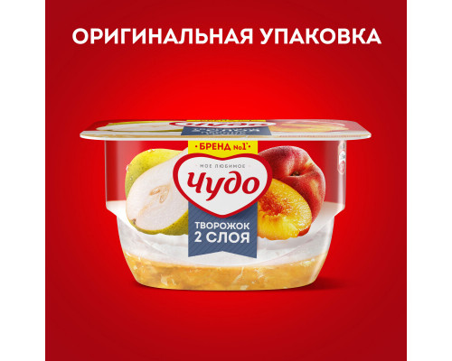 Десерт творожный ЧУДО Творожок взбитый двухслойный персик-груша 4,2%, без змж, Россия, 100г