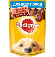 Корм консервированный для взрослых собак PEDIGREE с говядиной и ягненком в соусе, для всех пород, полнорационный, Россия, 85г