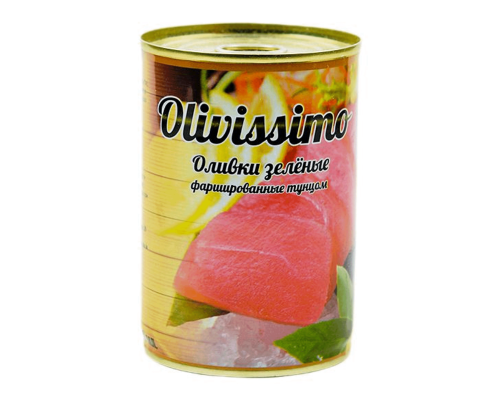 Оливки OLIVISSIMO зеленые, фаршированные тунцом, Испания, 280г/300мл