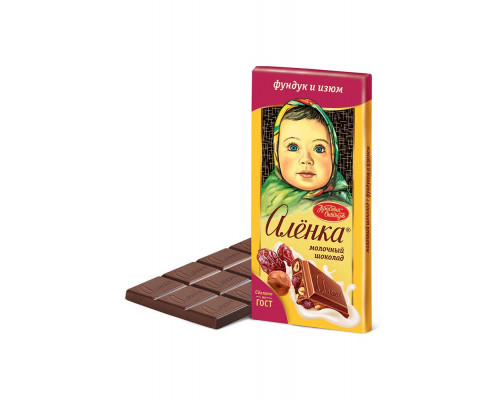 Шоколад "Алёнка" 90г молочный с фундуком и изюмом м/у