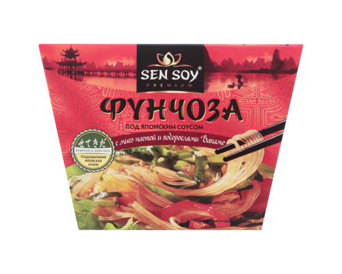 Фунчоза SEN SOY Premium под японским соусом с мисо пастой и водорослями Вакаме, Россия, 125г