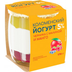 Йогурт 5% КОЛОМЕНСКИЙ черника-малина-манго, БЗМЖ,Россия, 170г