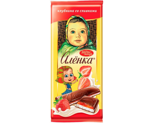 Шоколад АЛЁНКА молочный Клубника со сливками, Россия, 87г
