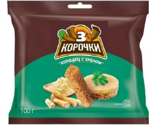 Сухарики ржаные ТРИ КОРОЧКИ Холодец с хреном, Россия, 100г