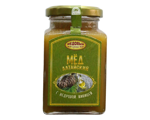 Мёд цветочный МЕДОВЫЙ КРАЙ Алтайский с кедровой живицей, натуральный, Россия, 330г