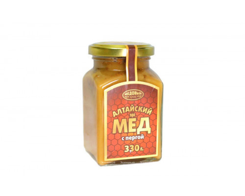 Мёд цветочный МЕДОВЫЙ КРАЙ Алтайский с пергой, натуральный, Россия, 330г