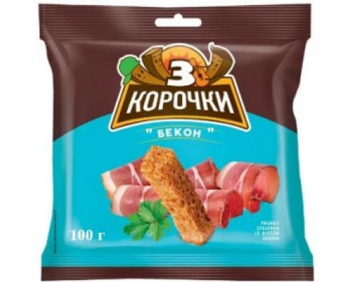 Сухарики ржаные ТРИ КОРОЧКИ Бекон, Россия, 100г