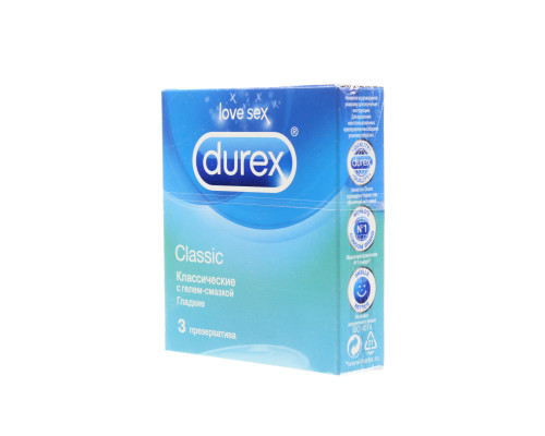 Презервативы"Durex"Classic 3шт гладкие,c силикон.смаз. 