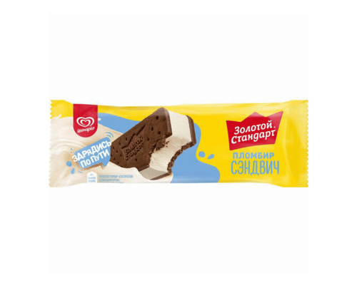 Мороженое ЗОЛОТОЙ СТАНДАРТ 69г Пломбир сэндвич в шоколадном печенье БЗМЖ