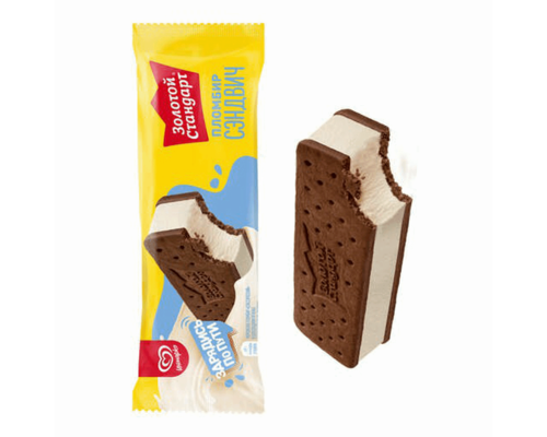 Мороженое ЗОЛОТОЙ СТАНДАРТ 69г Пломбир сэндвич в шоколадном печенье БЗМЖ