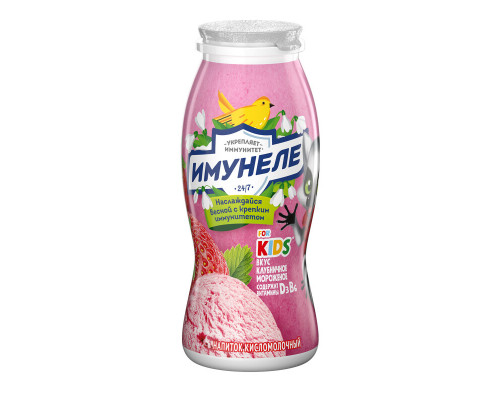 Напиток кисломолочный ИМУНЕЛЕ For Kids клубничное мороженое 1,5%, без змж, Россия, 100г