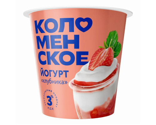 Йогурт КОЛОМЕНСКОЕ Клубника м.д.ж 3,0% БЗМЖ, Россия ,300г