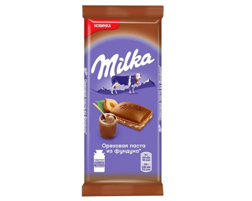 Шоколад"Milka"85г молочный с нач.с доб.орех.пасты из фундука