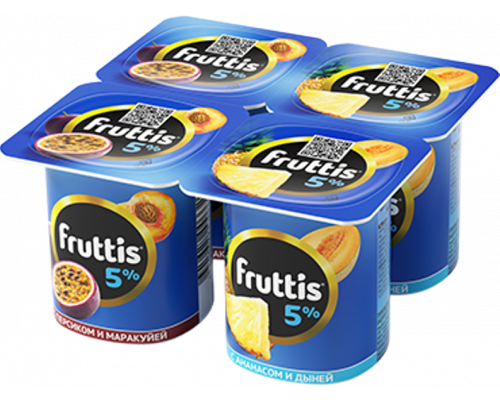 Продукт йогуртный FRUTTIS Сливочный Персик, маракуйя/Ананас, дыня 5%, без змж, Россия, 115 г