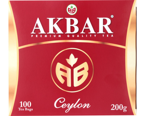 Чай AKBAR Ceylon черный, байховый, цейлонский, мелколистный, Россия, 200 г (100*2 г) 