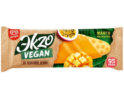 Десерт ЭKZO vegan замороженный на кокосовой основе с пюре манго и кусочками манго в глазури с соками манго и маракуйи 70г 