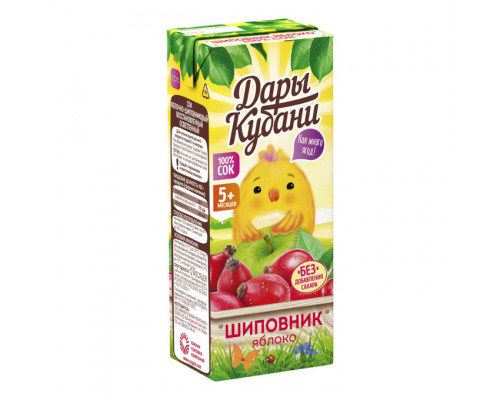 Сок ДАРЫ КУБАНИ Яблоко,шиповник, осветлённый, с 5 месяцев, Россия, 200мл