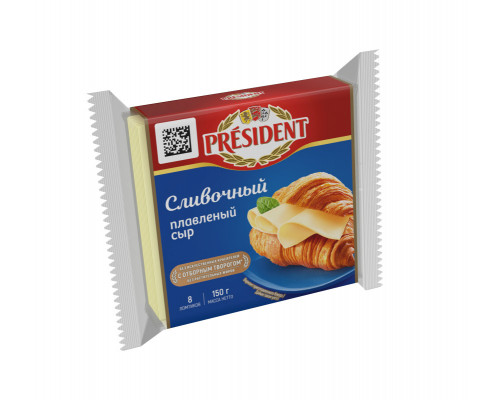 Сыр "Сливочный" 150г плавленный ломтевой 40% ТМ President