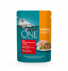 Корм консервированный для стерилизованных кошек PURINA ONE Курица высокого качества с зеленой фасолью, полнорационный, Россия, 75г