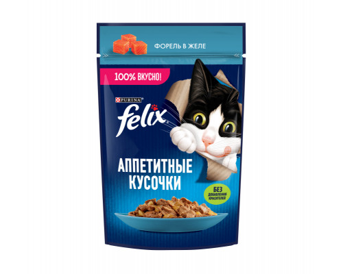 Корм консервированный для взрослых кошек FELIX Аппетитные кусочки, форель в желе, полнорационный, Россия, 75г
