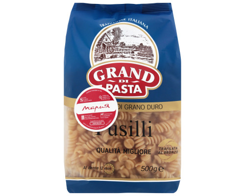 Макаронные изделия GRAND DI PASTA Fusilli, группа А, высший сорт, Россия, 500г