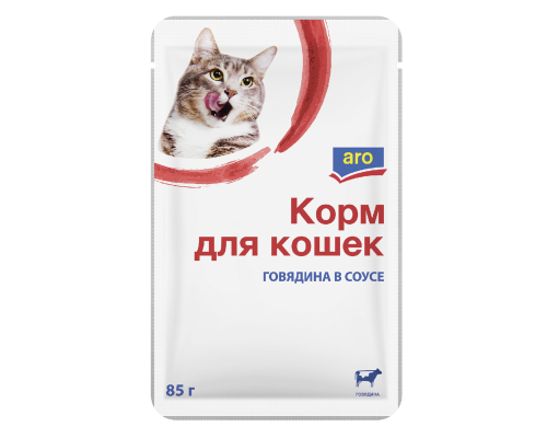 Корм консервированный для кошек ARO говядина в соусе, Россия, 85г
