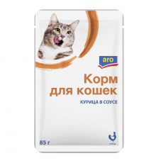 Корм консервированный для кошек ARO курица в соусе, Россия, 85г