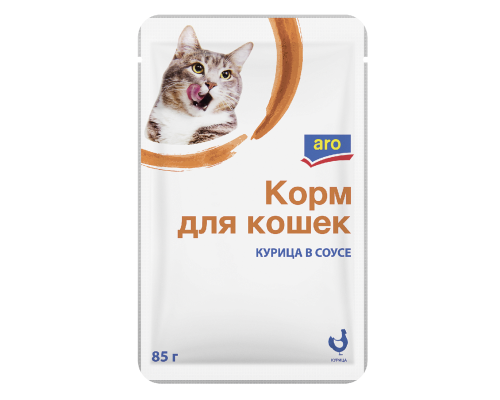 Корм консервированный для кошек ARO курица в соусе, Россия, 85г