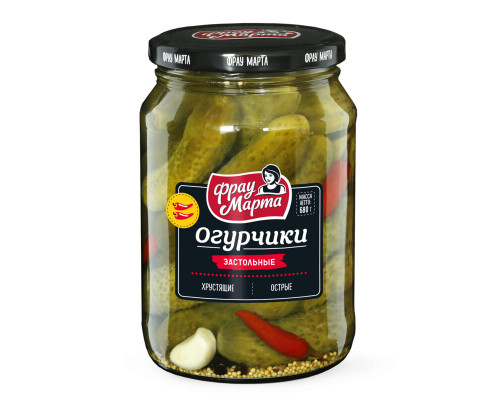 Огурцы ФРАУ МАРТА Застольные с перцем, маринованные, Беларусь, 680г