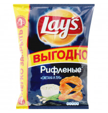 Чипсы картофельные LAY'S Сметана и лук, рифленые, Россия, 225г