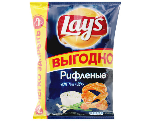 Чипсы картофельные LAY'S Сметана и лук, рифленые, Россия, 225г