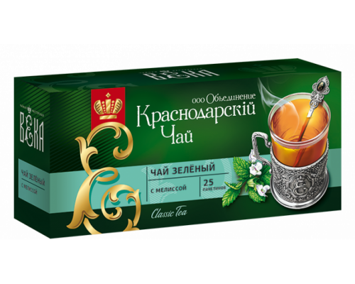 Чай КРАСНОДАРСКИЙ ЧАЙ зеленый с мелиссой пакетированный, Россия, 42,5г(25*1,7г) 