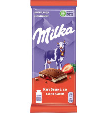 Шоколад "Milka" 85г молочный Клубника со сливками м/у