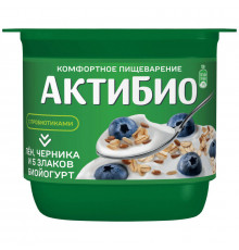 Биойогурт "АктиБио" 130г с черникой,злаками и льняными семенами 3,0% БЗМЖ,Россия