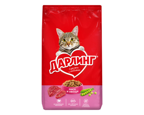 Корм сухой для взрослых кошек ДАРЛИНГ мясо и овощи, полнорационный, Россия, 760г