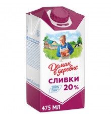 Сливки Домик в деревне питьевые стерилизованные м.д.ж.20% т/п, Россия, 480г/475мл.