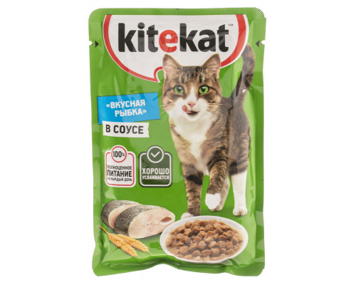 Корм консервированный для взрослых кошек KITEKAT Вкусная рыбка в соусе, Россия, 85г