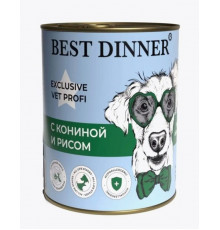 Корм консервированный для собак и щенков с 6 месяцев с чувствительным пищеварением BEST DINNER Castro Intestinal конина, Россия, 340г